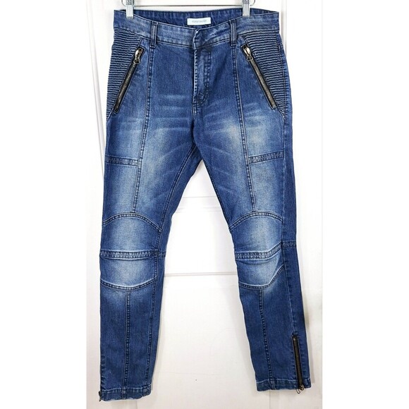 Pierre Balmain Serina Blue Denim Jeans Biker Zipper‎ Size 34 - Picture 1 of 12
